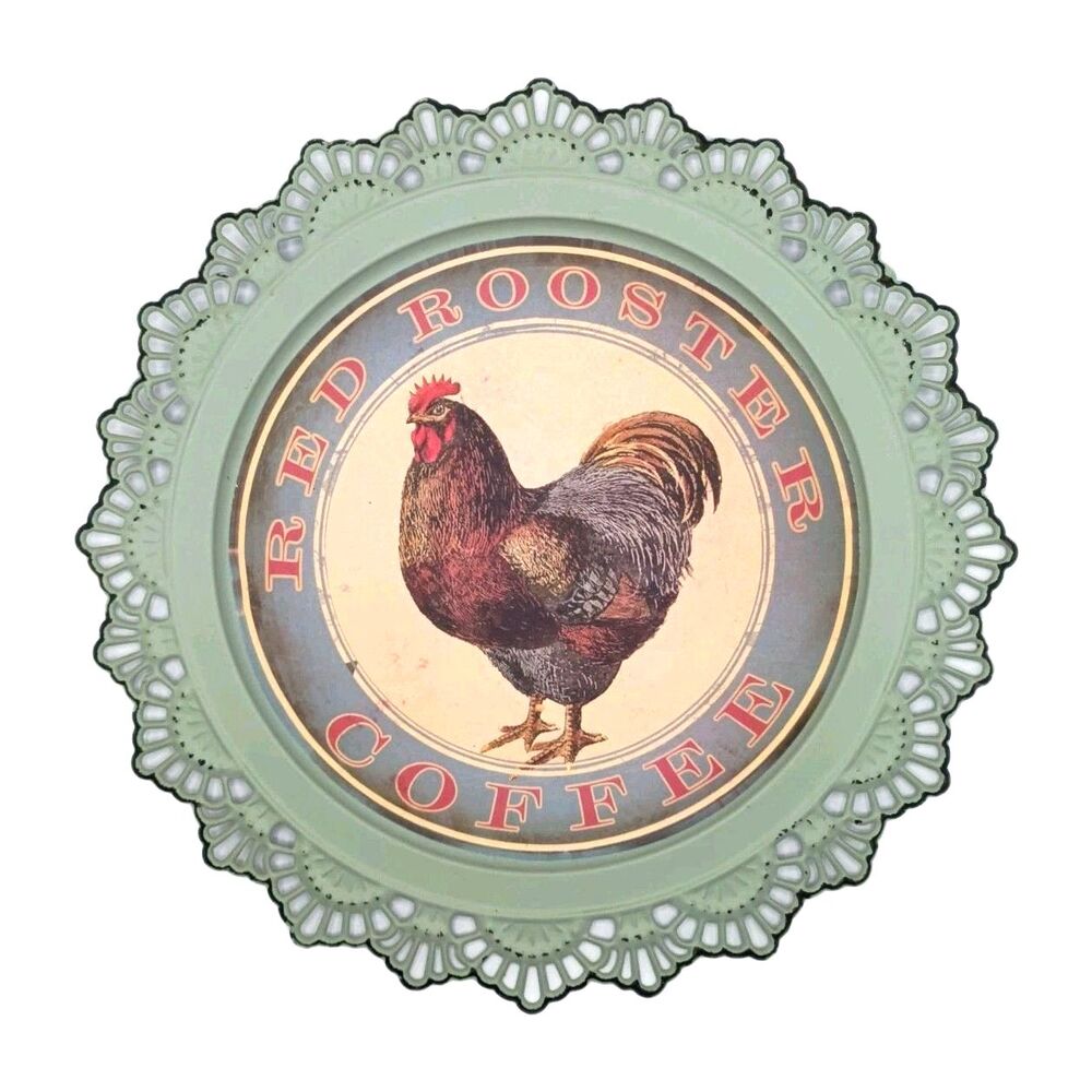 Rooster Round Metal Wall Tray French Country Cottage Americana Rustic Farm 12"